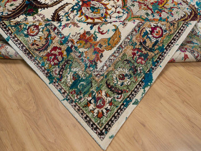 Ivory 8'1" x 10'1" Transitional Hand knotted Wool/Silk Rug - Sku: O091164