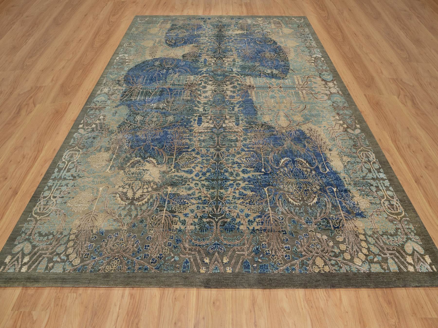 Sarouk Modern / Contemporary hand-knotted wool/silk rug in Brown, 8'10" x 12'1", SKU O091165