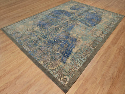 Brown 8'10" x 12'1" Modern / Contemporary Hand knotted Wool/Silk Rug - Sku: O091165