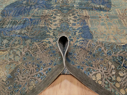 Brown 8'10" x 12'1" Modern / Contemporary Hand knotted Wool/Silk Rug - Sku: O091165