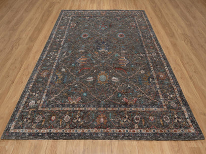 Transitional hand-knotted wool/silk rug in Brown, 7'9" x 10'2", SKU O091166