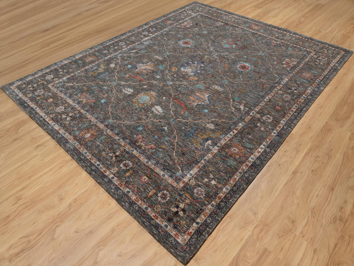 Transitional hand-knotted wool/silk rug in Brown, 7'9" x 10'2", SKU O091166