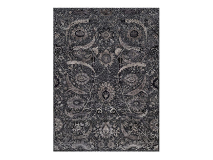 Transitional hand-knotted wool/silk rug in Black, 8'8" x 11'10", SKU O091167