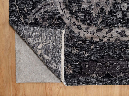 Transitional hand-knotted wool/silk rug in Black, 8'8" x 11'10", SKU O091167