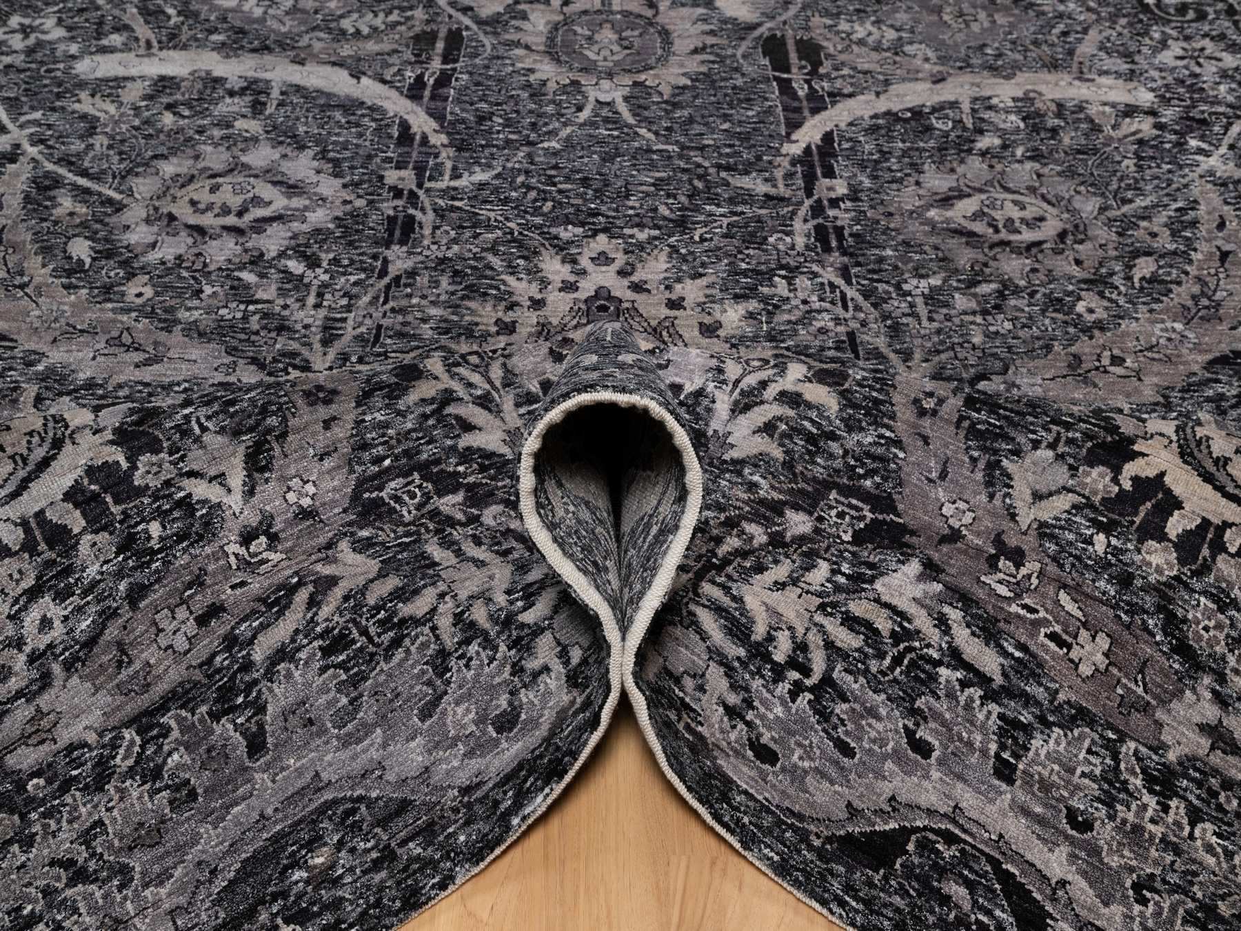 Transitional hand-knotted wool/silk rug in Black, 8'8" x 11'10", SKU O091167