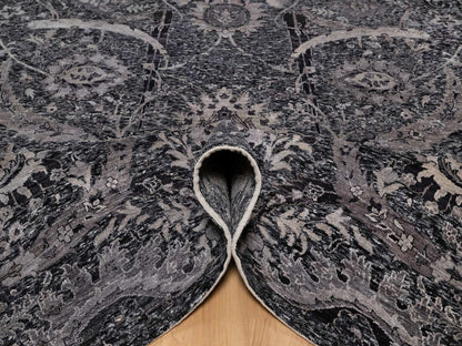 Transitional hand-knotted wool/silk rug in Black, 8'8" x 11'10", SKU O091167