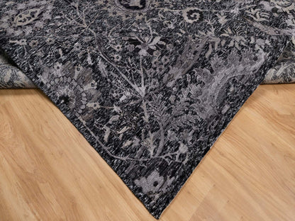 Transitional hand-knotted wool/silk rug in Black, 8'8" x 11'10", SKU O091167