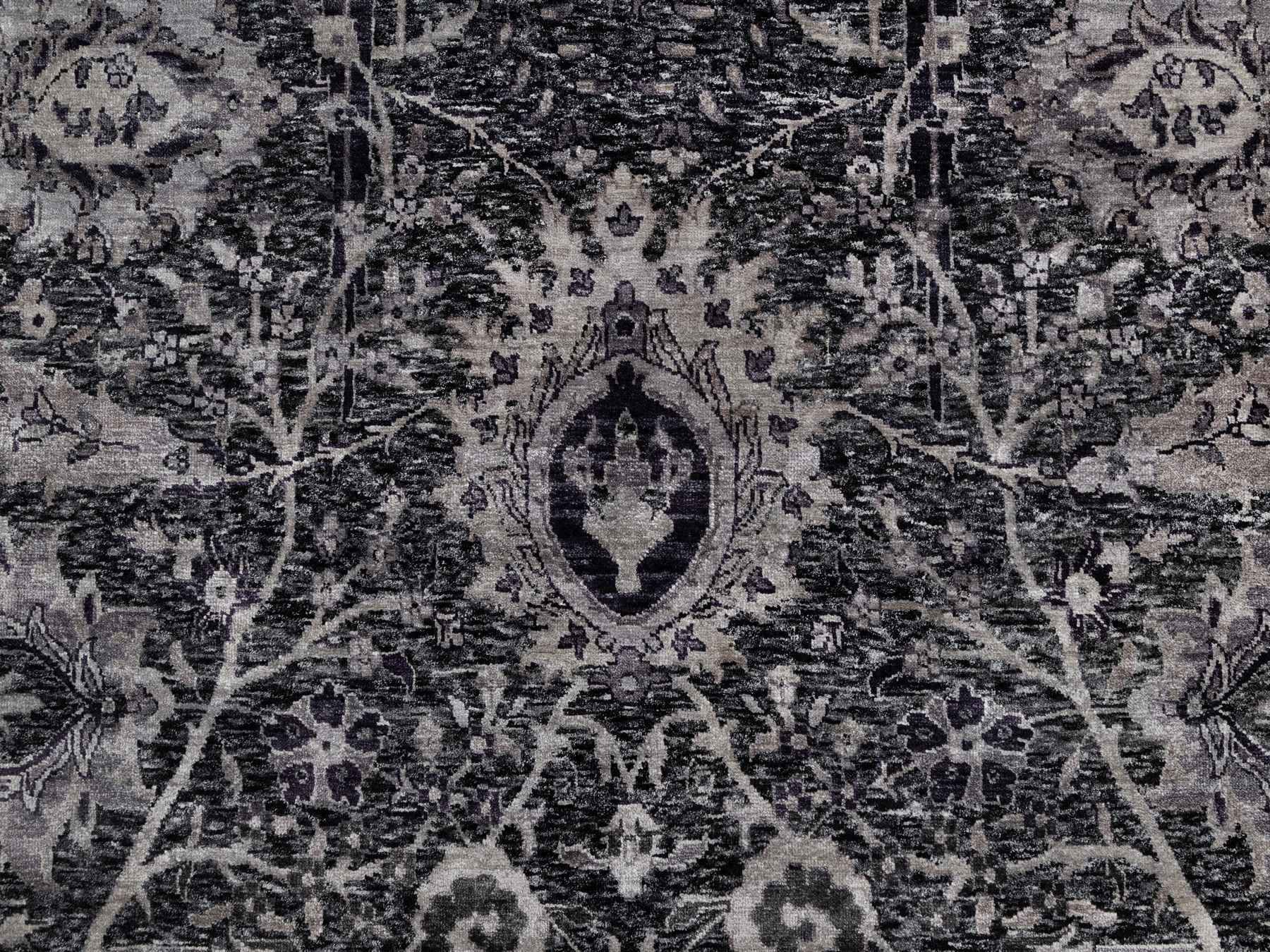 Transitional hand-knotted wool/silk rug in Black, 8'8" x 11'10", SKU O091167