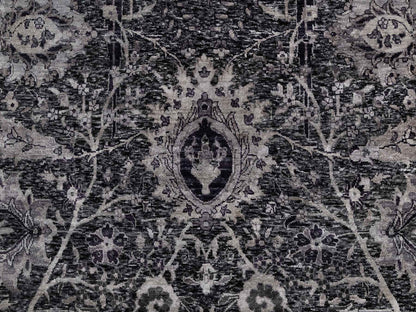 Transitional hand-knotted wool/silk rug in Black, 8'8" x 11'10", SKU O091167