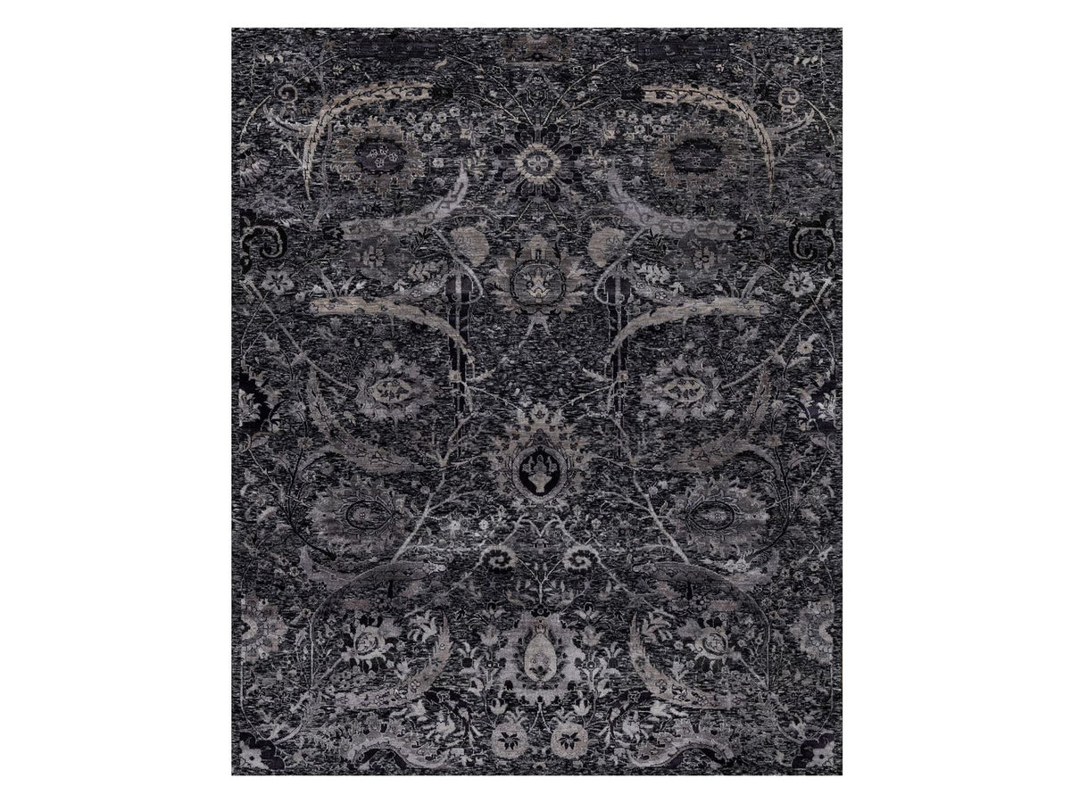 Transitional hand-knotted wool/silk rug in Black, 8'1" x 9'11", SKU O091169
