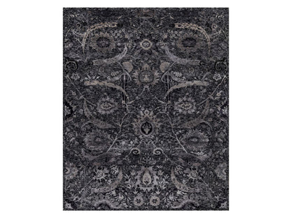 Transitional hand-knotted wool/silk rug in Black, 8'1" x 9'11", SKU O091169