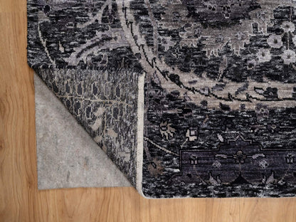 Transitional hand-knotted wool/silk rug in Black, 8'1" x 9'11", SKU O091169