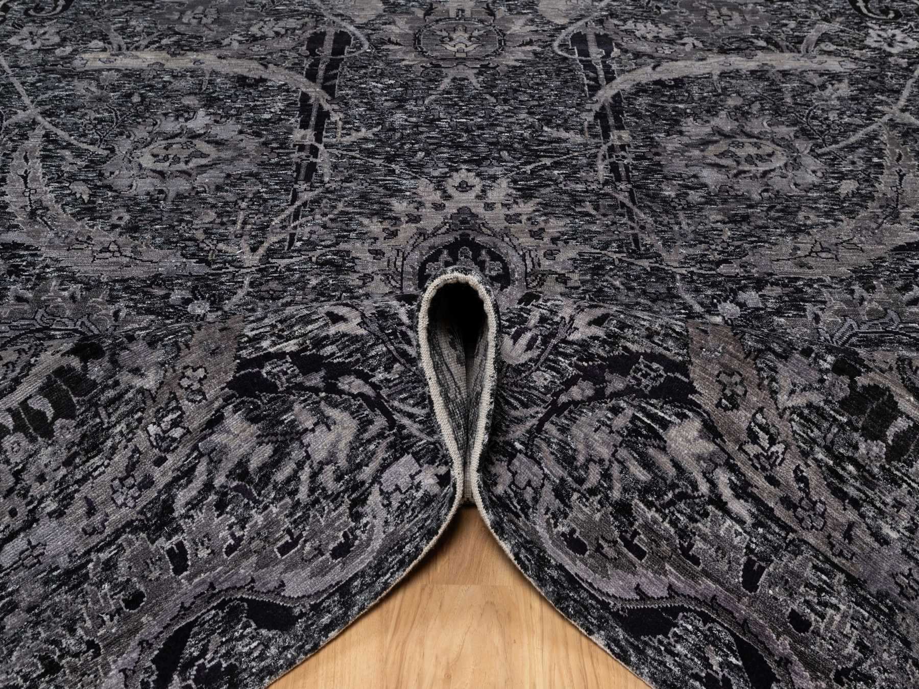 Transitional hand-knotted wool/silk rug in Black, 8'1" x 9'11", SKU O091169