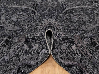 Transitional hand-knotted wool/silk rug in Black, 8'1" x 9'11", SKU O091169