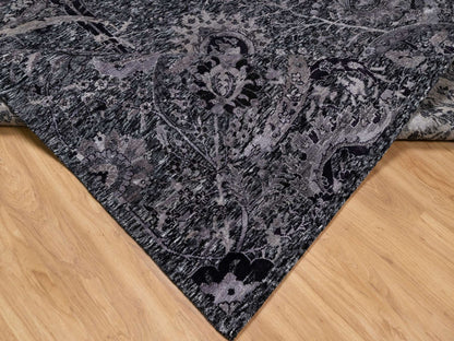 Transitional hand-knotted wool/silk rug in Black, 8'1" x 9'11", SKU O091169