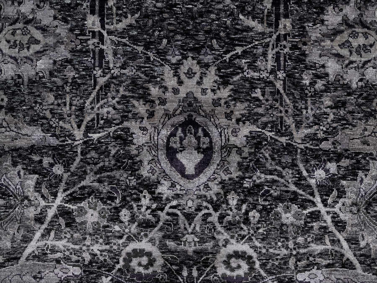 Transitional hand-knotted wool/silk rug in Black, 8'1" x 9'11", SKU O091169