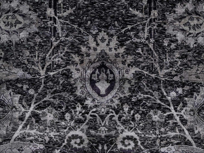 Transitional hand-knotted wool/silk rug in Black, 8'1" x 9'11", SKU O091169