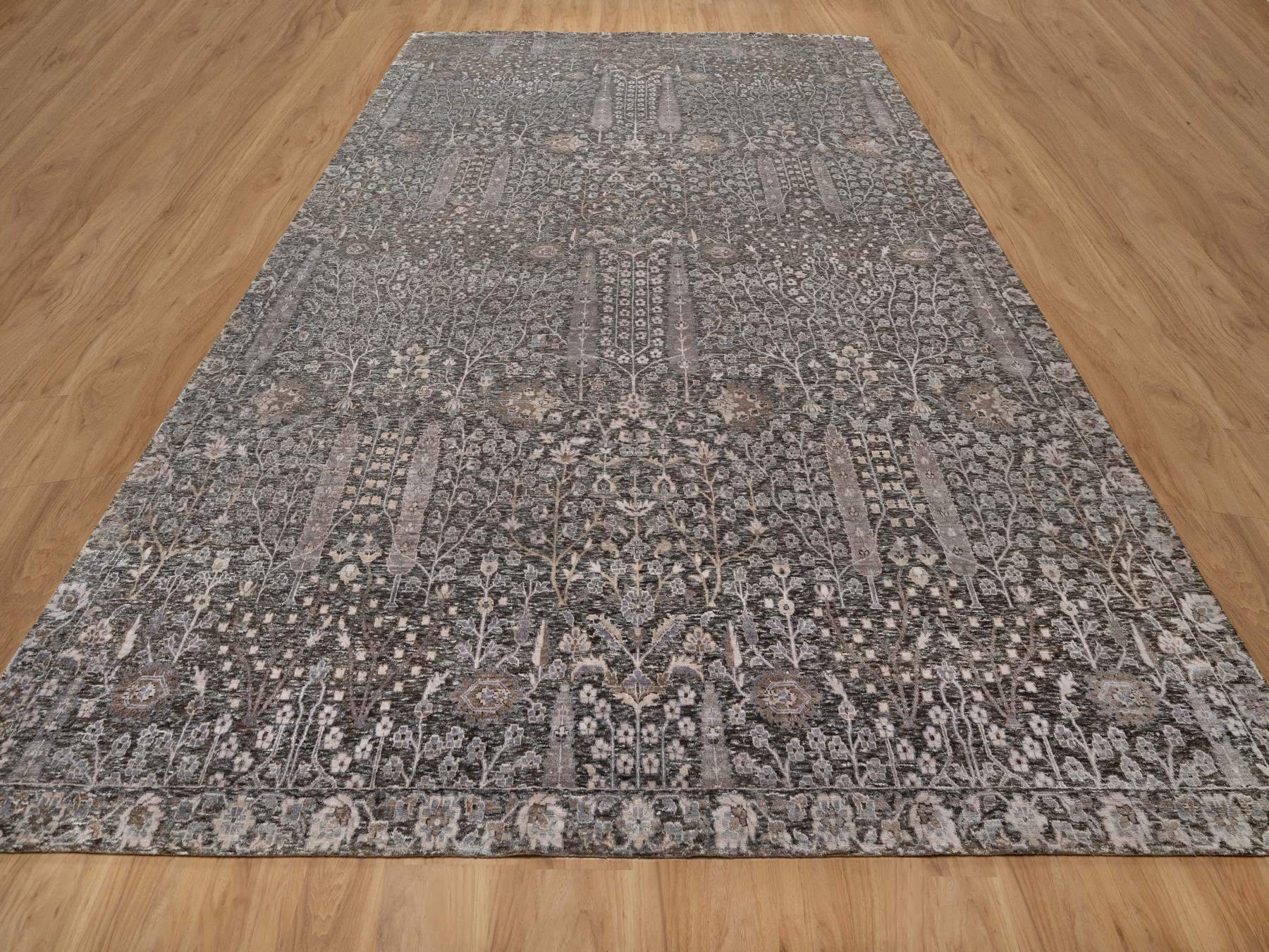 Transitional hand-knotted wool/silk rug in Brown, 9'9" x 14'2", SKU O091171