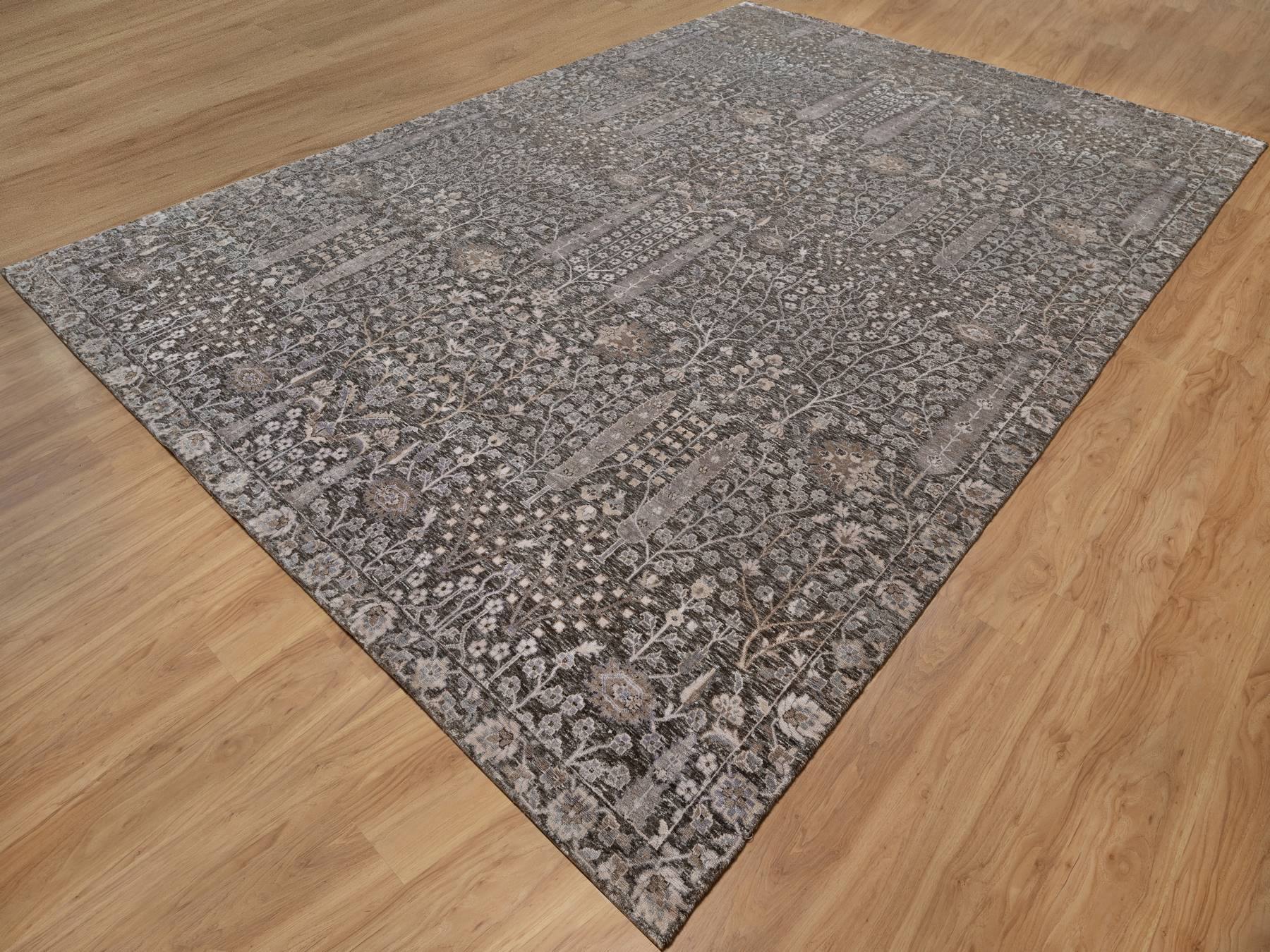 Transitional hand-knotted wool/silk rug in Brown, 9'9" x 14'2", SKU O091171