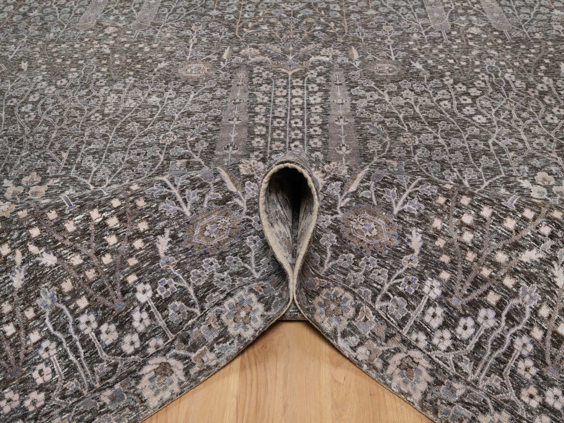 Transitional hand-knotted wool/silk rug in Brown, 9'9" x 14'2", SKU O091171