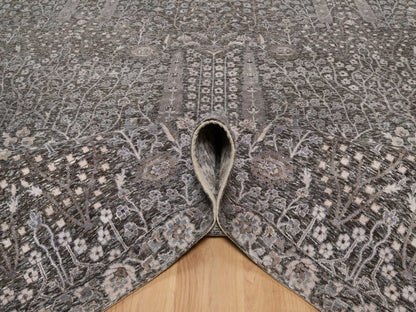Transitional hand-knotted wool/silk rug in Brown, 9'9" x 14'2", SKU O091171