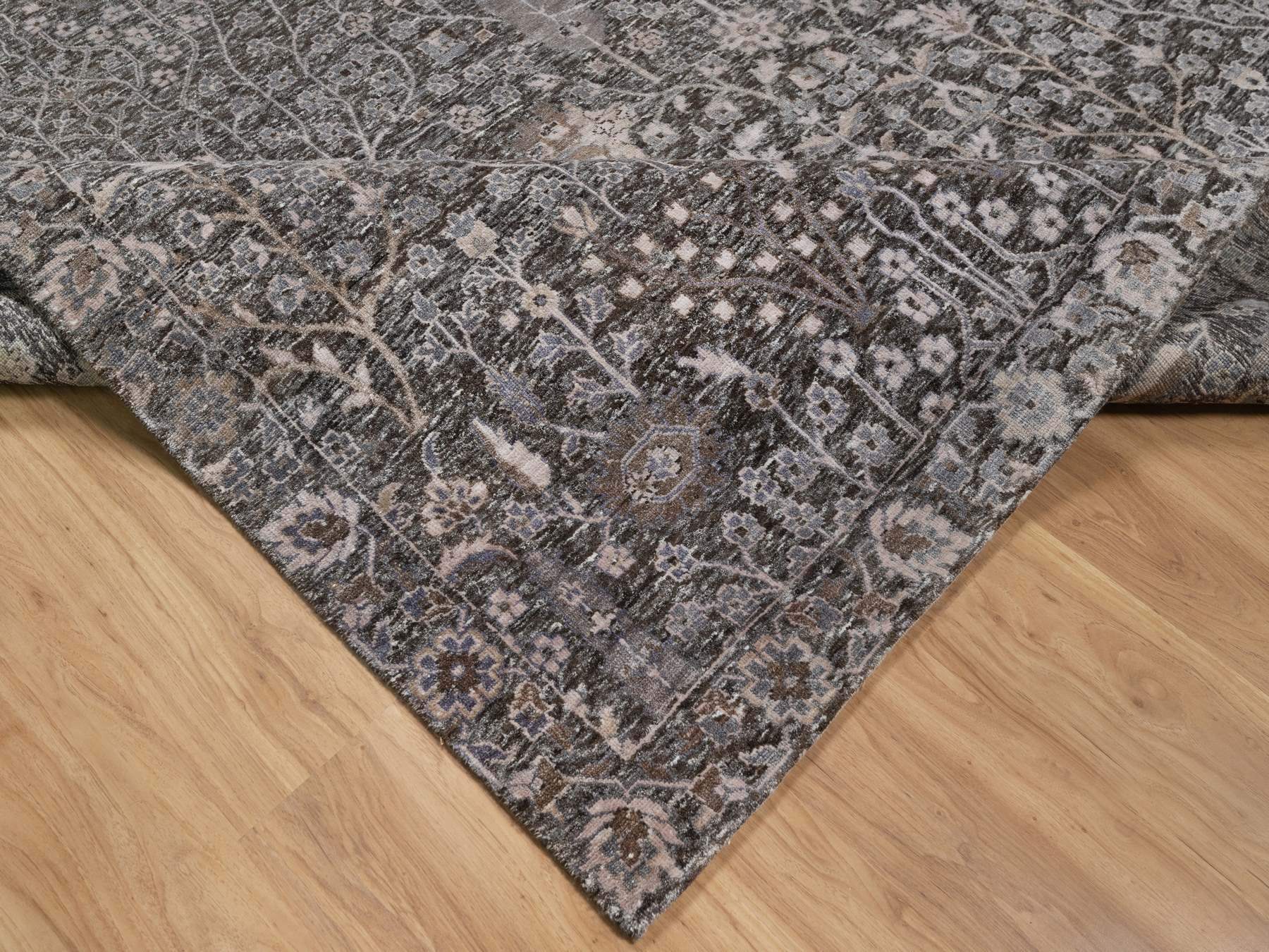 Transitional hand-knotted wool/silk rug in Brown, 9'9" x 14'2", SKU O091171