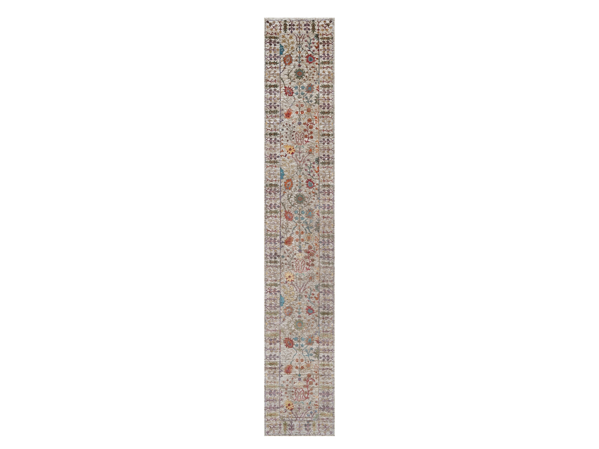 Transitional hand-knotted wool/silk runner in Ivory, 2'8" x 16'2", SKU O091176
