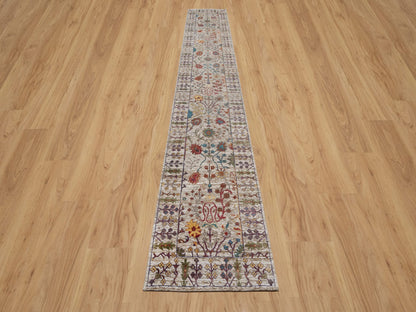 Transitional hand-knotted wool/silk runner in Ivory, 2'8" x 16'2", SKU O091176