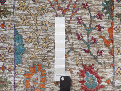 Ivory 2'8" x 16'2" Transitional Hand knotted Wool/Silk Rug - Sku: O091176