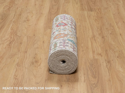 Ivory 2'8" x 16'2" Transitional Hand knotted Wool/Silk Rug - Sku: O091176