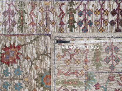 Ivory 2'8" x 16'2" Transitional Hand knotted Wool/Silk Rug - Sku: O091176