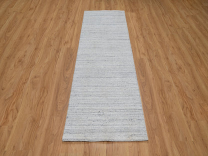 Ivory 2'6" x 8'0" Modern and Contemporary Handloom Wool Rug - Sku: O091178