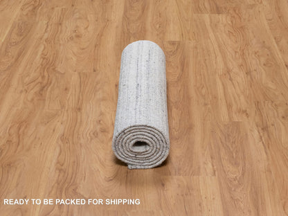 Ivory 2'6" x 8'0" Modern and Contemporary Handloom Wool Rug - Sku: O091178