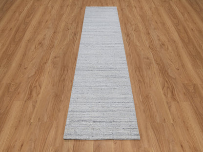 Ivory 2'6" x 10'0" Modern and Contemporary Handloom Wool Rug - Sku: O091180