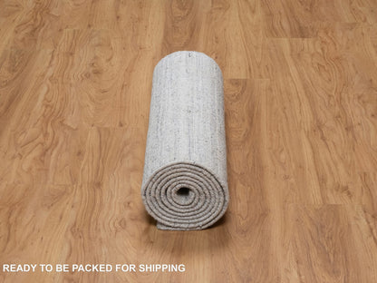 Ivory 2'6" x 10'0" Modern and Contemporary Handloom Wool Rug - Sku: O091180