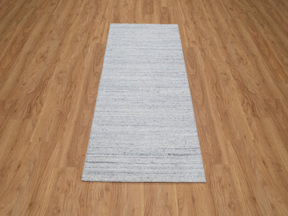 Ivory 2'6" x 6'0" Modern and Contemporary Handloom Wool Rug - Sku: O091186