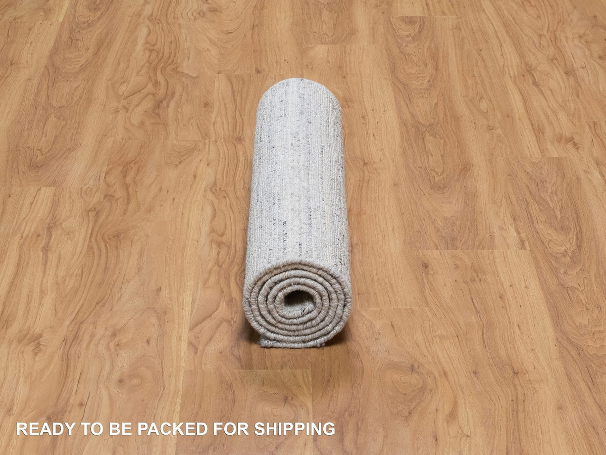 Modern / Contemporary hand-knotted wool runner in Ivory, 2'6" x 6'0", SKU O091186