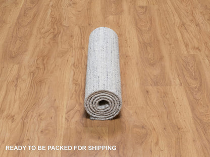 Modern / Contemporary hand-knotted wool runner in Ivory, 2'6" x 6'0", SKU O091186