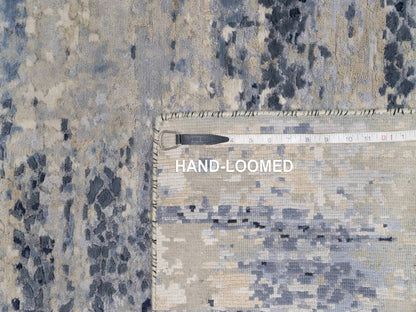 Grey 2'7" x 7'11" Modern / Contemporary Hand knotted Wool/Silk Rug - Sku: O091209
