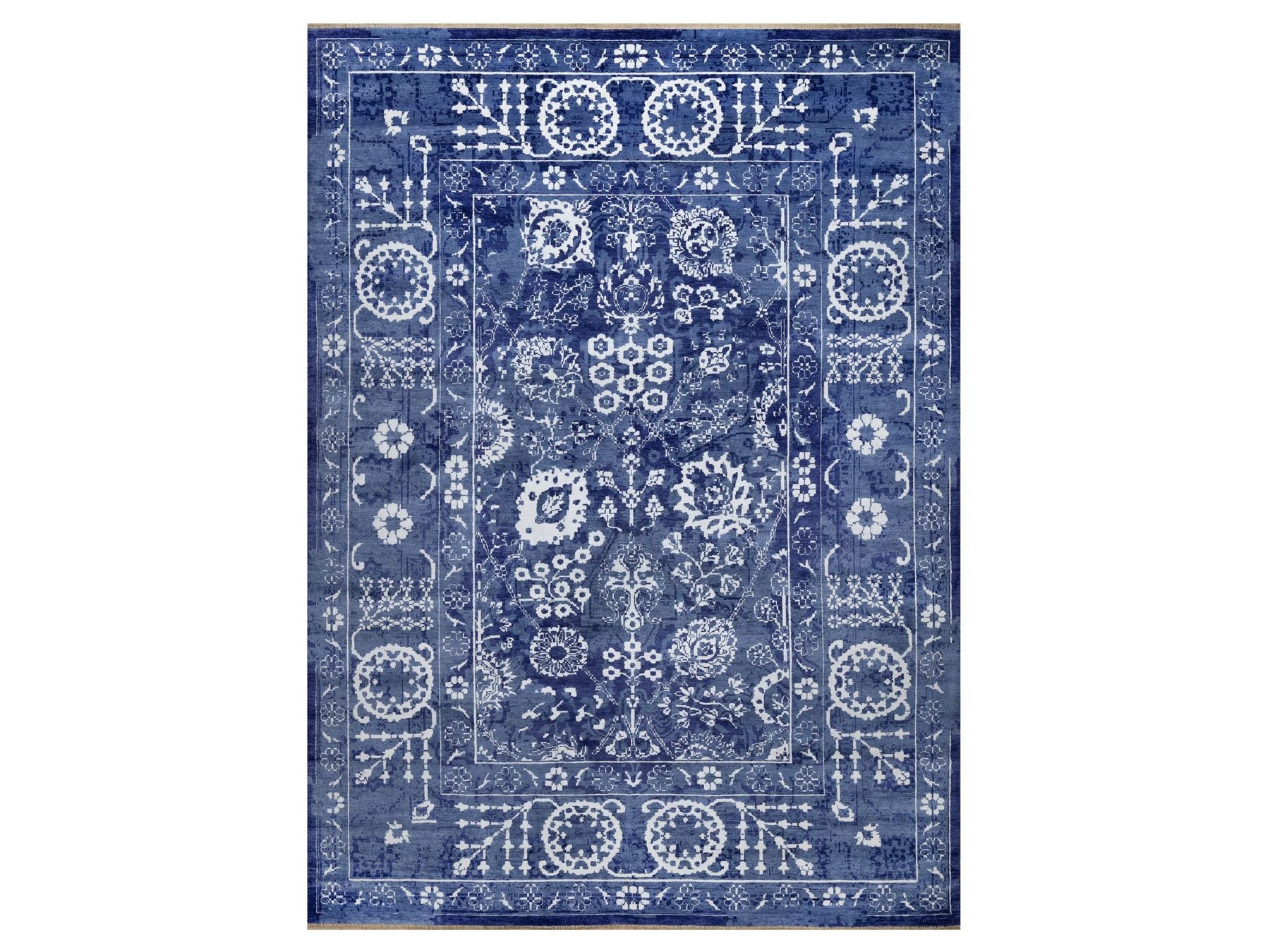 Tabriz Transitional hand-knotted wool/silk rug in Blue, 8'11" x 12'3", SKU O091213
