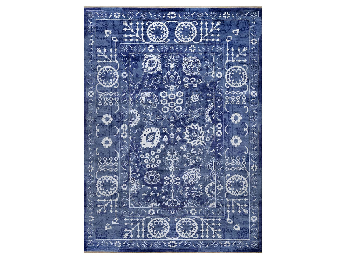 Tabriz Transitional hand-knotted wool/silk rug in Blue, 8'11" x 12'3", SKU O091213