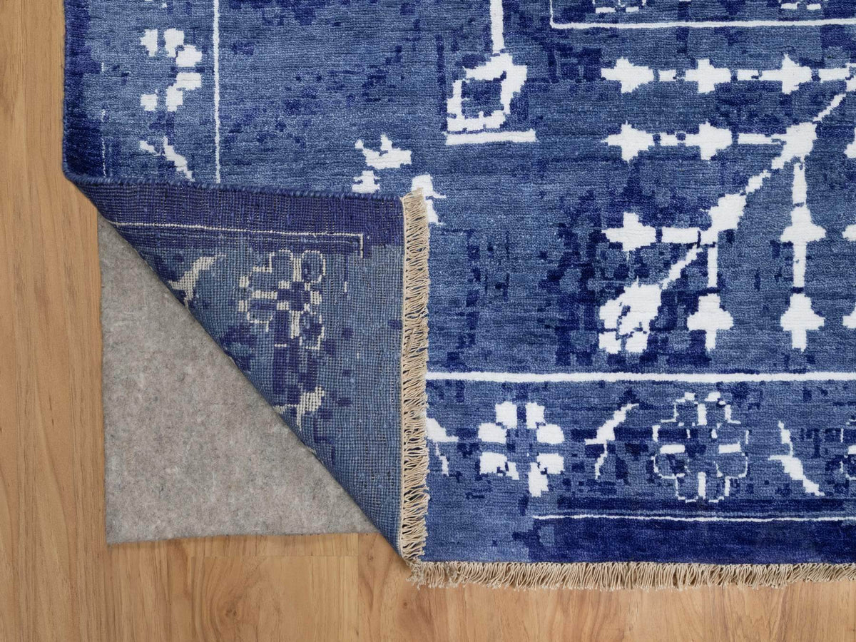Tabriz Transitional hand-knotted wool/silk rug in Blue, 8'11" x 12'3", SKU O091213