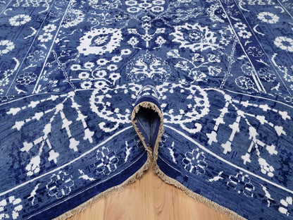 Tabriz Transitional hand-knotted wool/silk rug in Blue, 8'11" x 12'3", SKU O091213