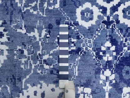 Tabriz Transitional hand-knotted wool/silk rug in Blue, 8'11" x 12'3", SKU O091213