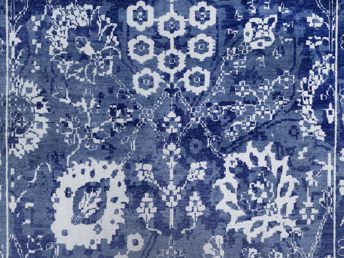 Tabriz Transitional hand-knotted wool/silk rug in Blue, 8'11" x 12'3", SKU O091213