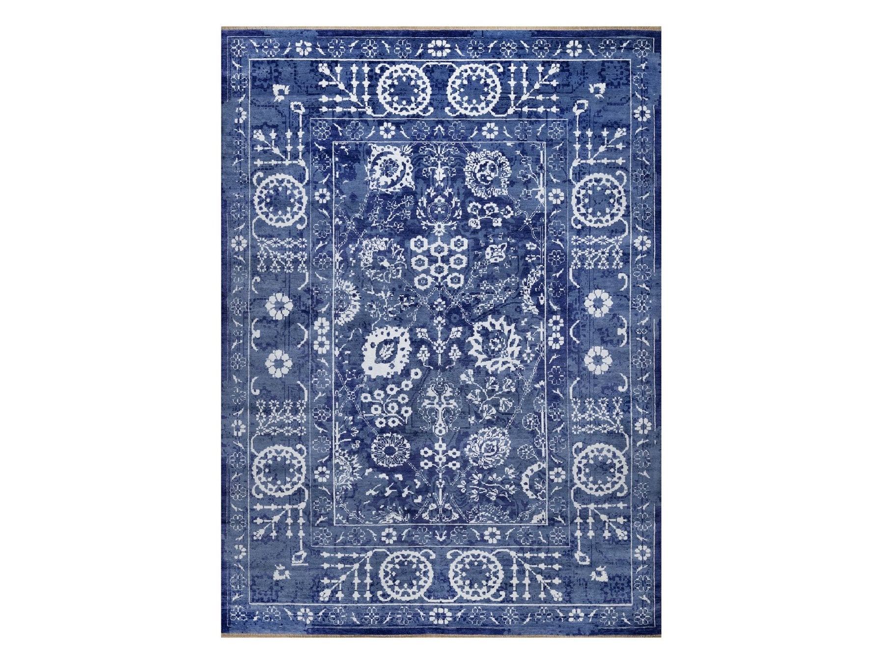 Tabriz Transitional hand-knotted wool/silk rug in Blue, 9'0" x 12'0", SKU O091222