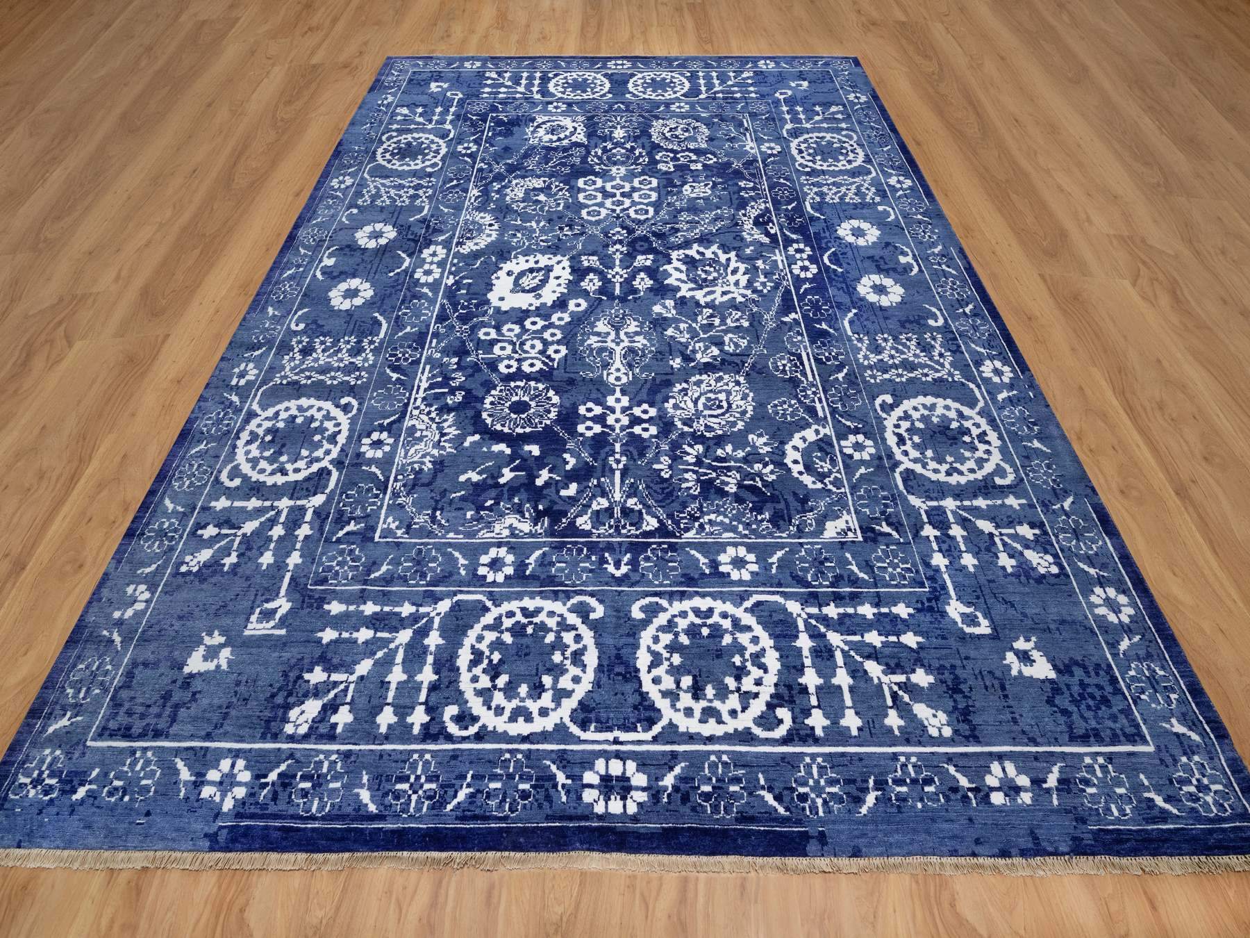 Tabriz Transitional hand-knotted wool/silk rug in Blue, 9'0" x 12'0", SKU O091222