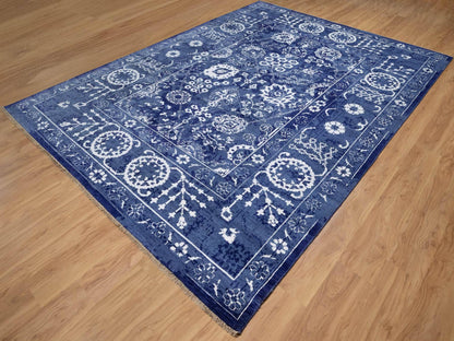 Blue 9'0" x 12'0" Transitional Hand knotted Wool/Silk Rug - Sku: O091222
