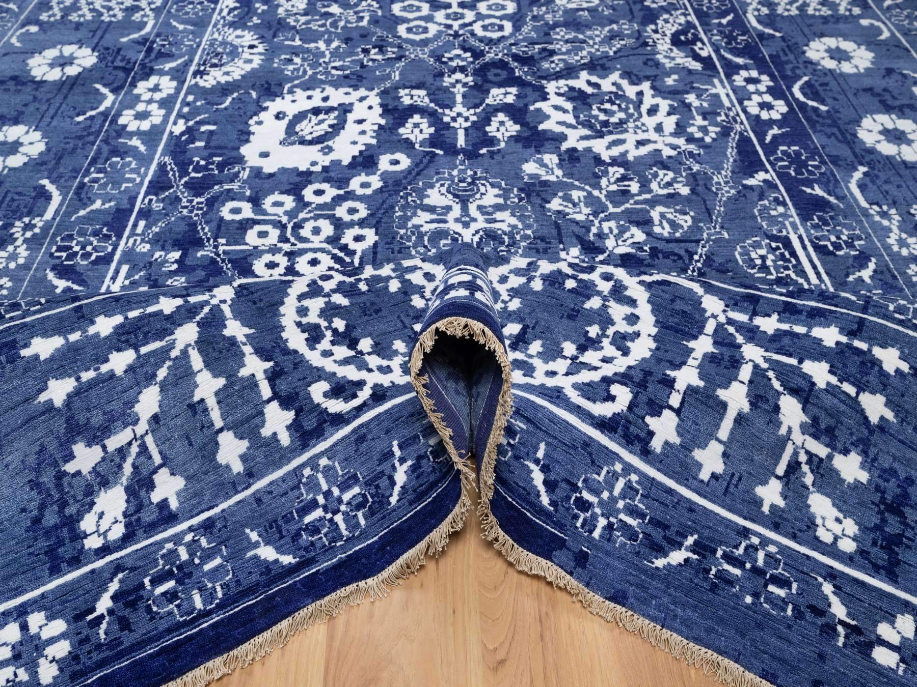 Tabriz Transitional hand-knotted wool/silk rug in Blue, 9'0" x 12'0", SKU O091222