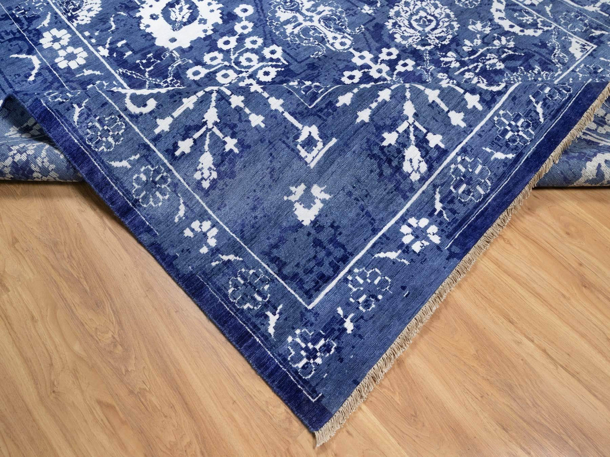 Tabriz Transitional hand-knotted wool/silk rug in Blue, 9'0" x 12'0", SKU O091222